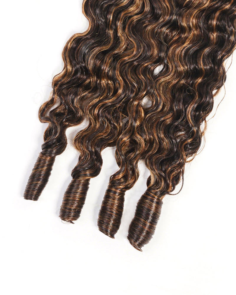 Arabella 12A Jerry Curly with Burmese Curly 3 Bundles Human Hair Weft Honey Blonde Highlight Color Unprocessed Virgin Hair Weave