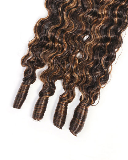 Arabella 12A Jerry Curly with Burmese Curly 3 Bundles Human Hair Weft Honey Blonde Highlight Color Unprocessed Virgin Hair Weave