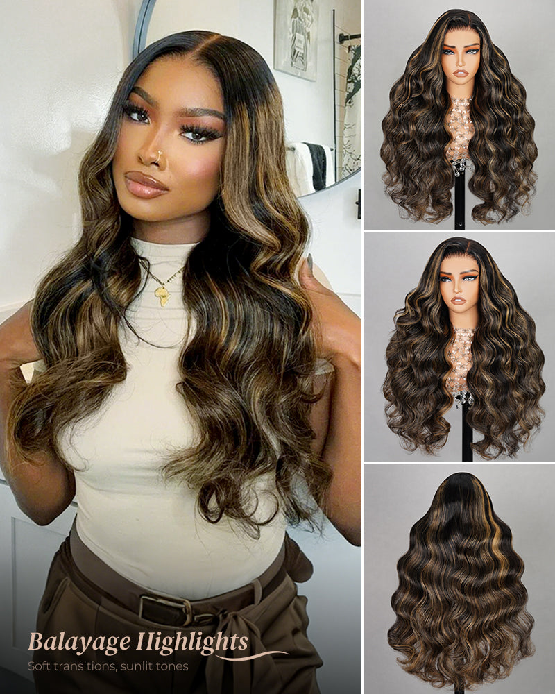 000Arabella Balayage Highlights Color Body Wave 6x5 Pre-Cut Lace Front Glueless Human Hair Wig