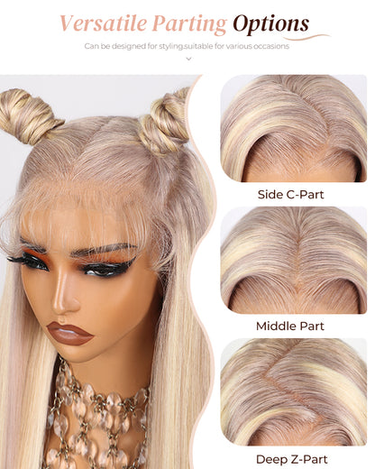 Arabella 13x4 Pre-All Glueless Blonde Highlight Body Wave/Silky Straight Wig Invisible Knots Realistic Hairline