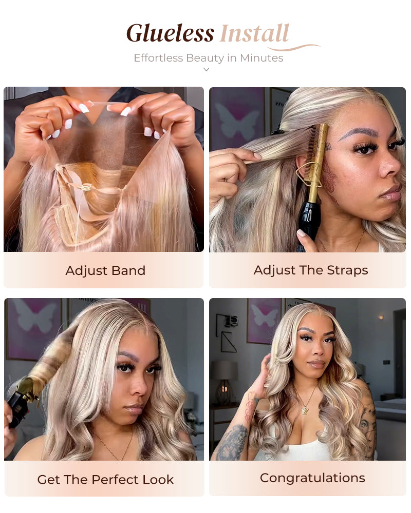Arabella 13x6 Three-Go™ Glueless Blonde Highlight Loose  Body Wave/Silky Straight Wig With Drawstring For Beginner