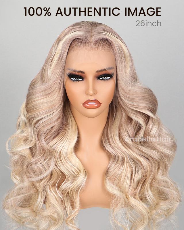 Arabella 13x4 Pre-All Glueless Blonde Highlight Body Wave/Silky Straight Wig Invisible Knots Realistic Hairline
