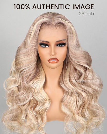 Arabella 13x4 Pre-All Glueless Blonde Highlight Body Wave/Silky Straight Wig Invisible Knots Realistic Hairline