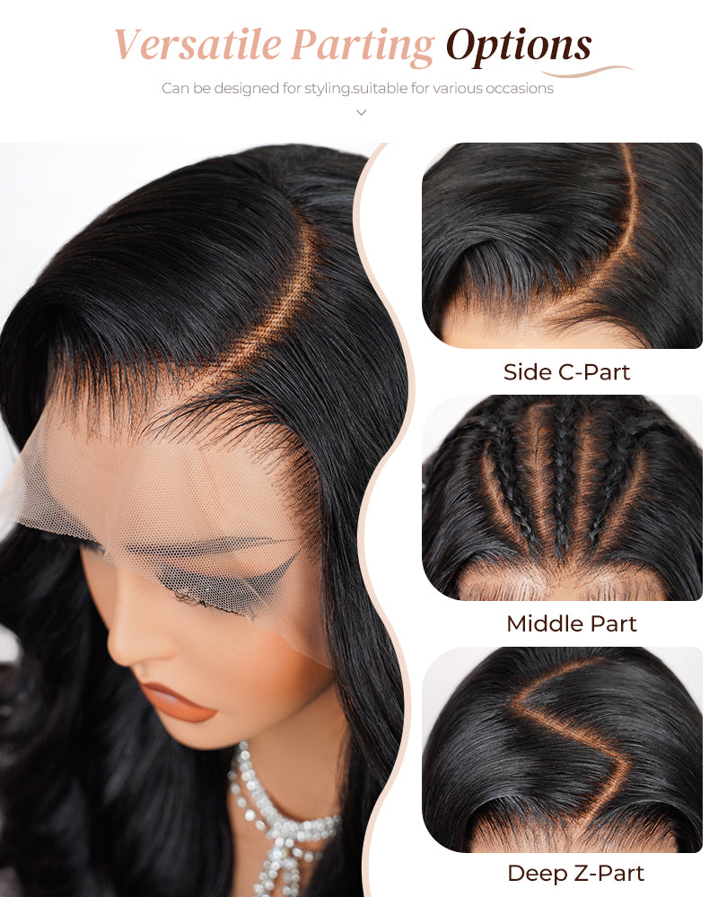 Arabella 13x4 Frontal Lace Body Wave Wig Invisible Knots Natural Black Realistic Hairline