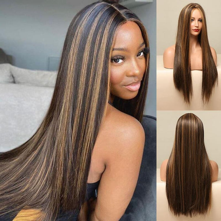 000[flash sale]26" 5x5 Glueless Lace Straight Balayage Highlight Lace Front Colored Human Hair Wig