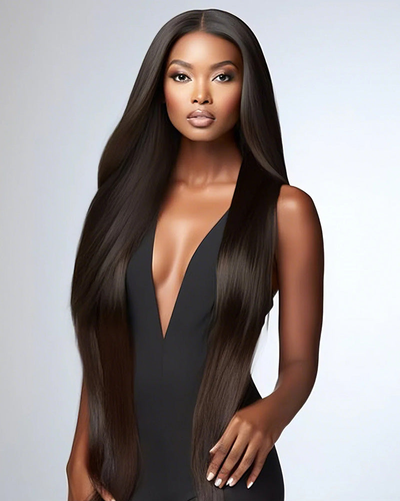 {ARABELLA LUXURY} 13x4 Glueless Lace 36 Inches Long Length Straight/Loose Body Wave Natural Black Human Hair Wig