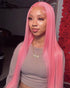 00030" 13x4 Lace Front Pink Color Straight Colored Wigs Bleached Knots Human Hair Wig