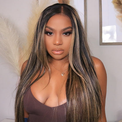 000[flash sale]26" 5x5 Glueless Lace Straight Balayage Highlight Lace Front Colored Human Hair Wig