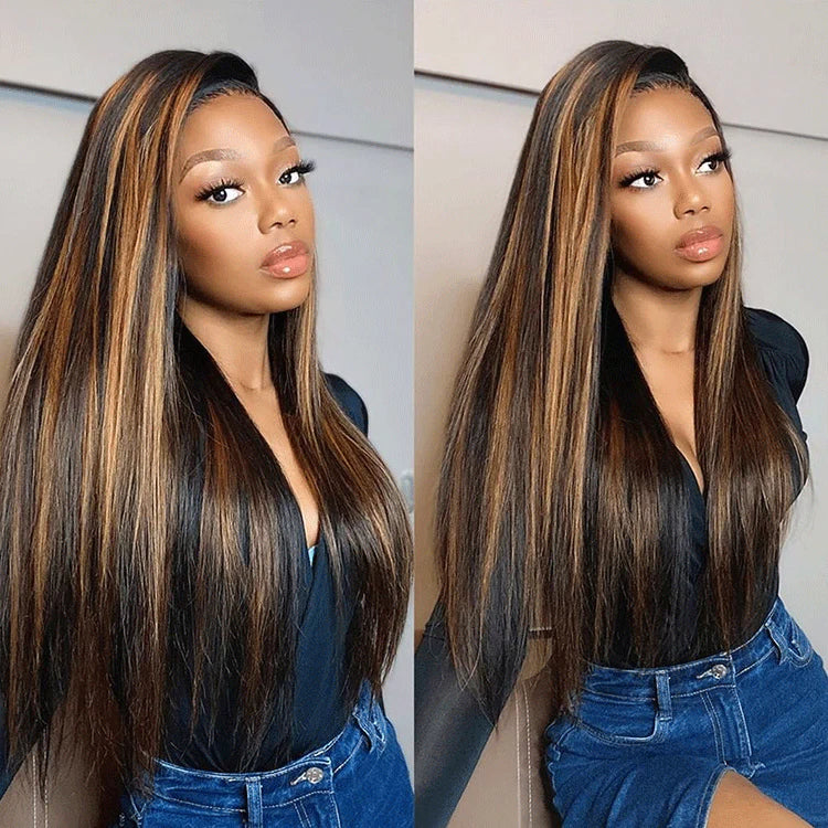 【30&quot; Super Sale】Minimalist Color Series Glueless 13x4 Lace Front Pre-Bleached Knots Blonde and Brown Highlight Colored Body Wave/Straight Human Hair Wig