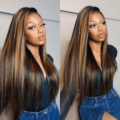 【30&quot; Super Sale】Minimalist Color Series Glueless 13x4 Lace Front Pre-Bleached Knots Blonde and Brown Highlight Colored Body Wave/Straight Human Hair Wig