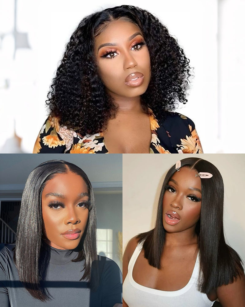 Arabella $69 Final Deal Price 14 Inch 5x5/6x6 Lace Natural Black Jerry Curly/Straight Bob Wig