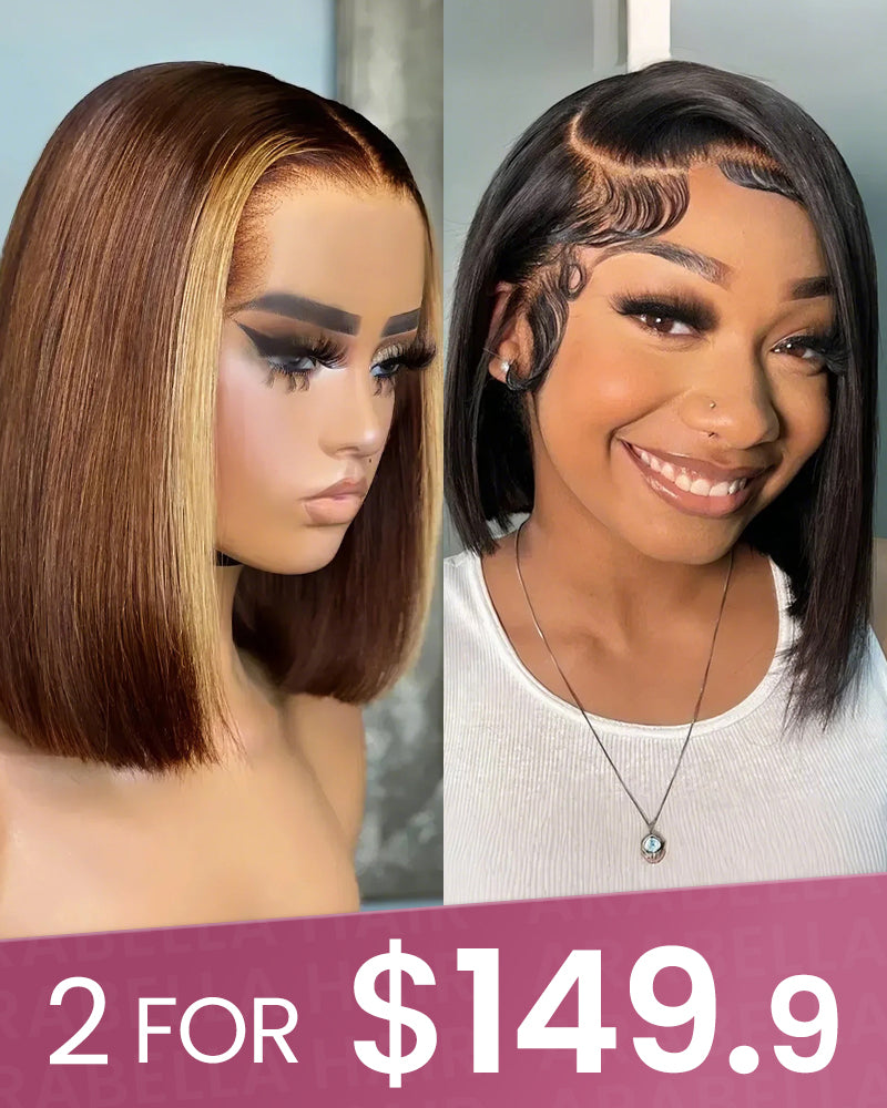 12&quot; 6x5 Lace Money Piece Highlight Straight Bob Wig + 12&quot; 13x4 Lace Straight Bob Wig