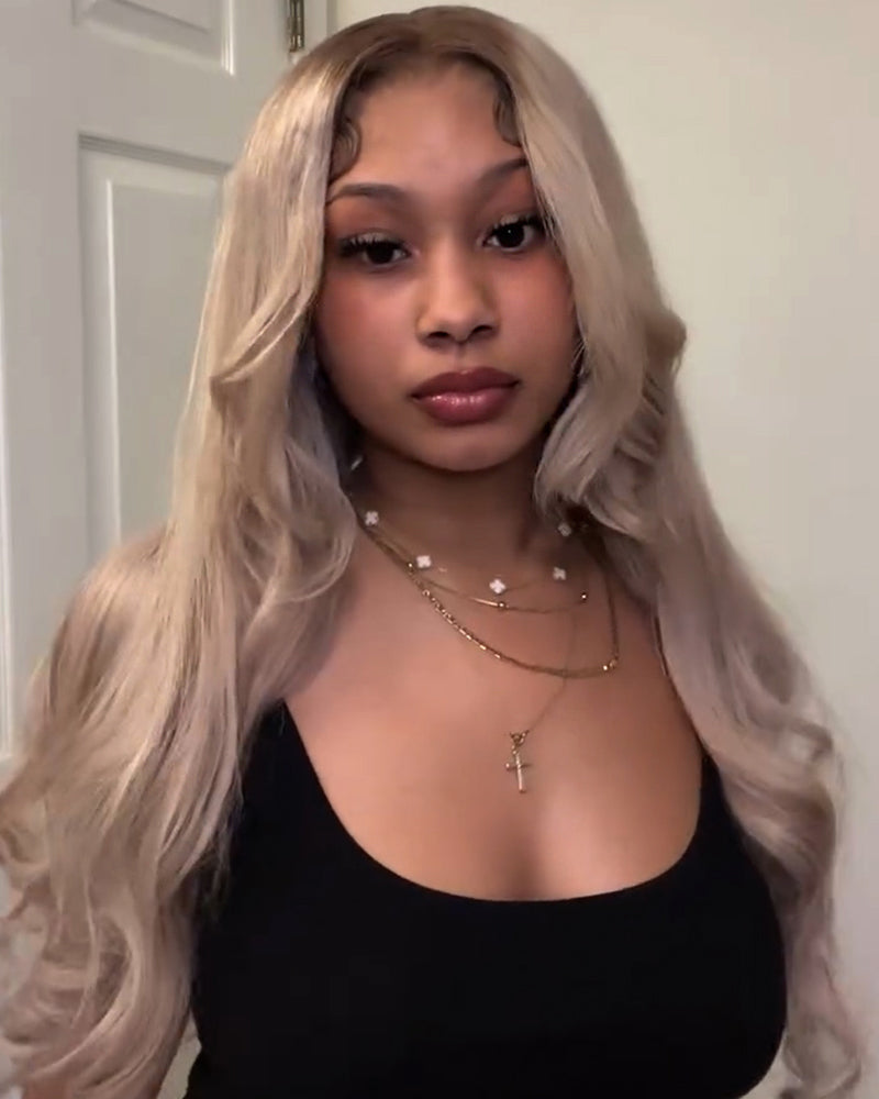 Arabella 13x6 Pre-All Glueless Ash Blonde Ombre Loose Body Wave/Silky Straight Wig Invisible Knots Realistic Hairline