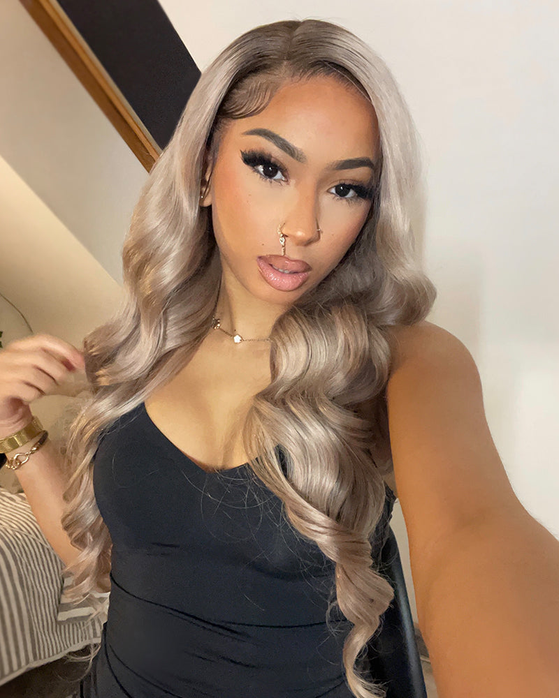 Arabella 6x5 invisible knots Glueless Ash Blonde Ombre Loose Body Wave Wig Pre-cut Lace Beginner Friendly