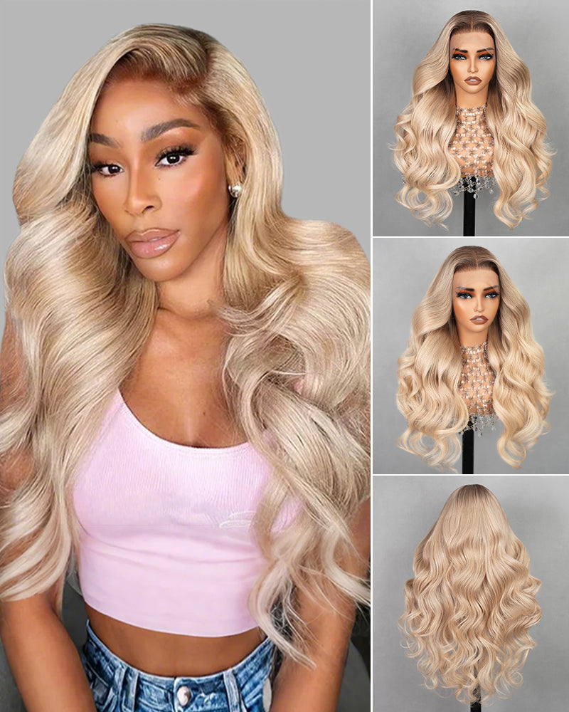 Arabella 6x5 invisible knots Glueless Ash Blonde Ombre Loose Body Wave Wig Pre-cut Lace Beginner Friendly
