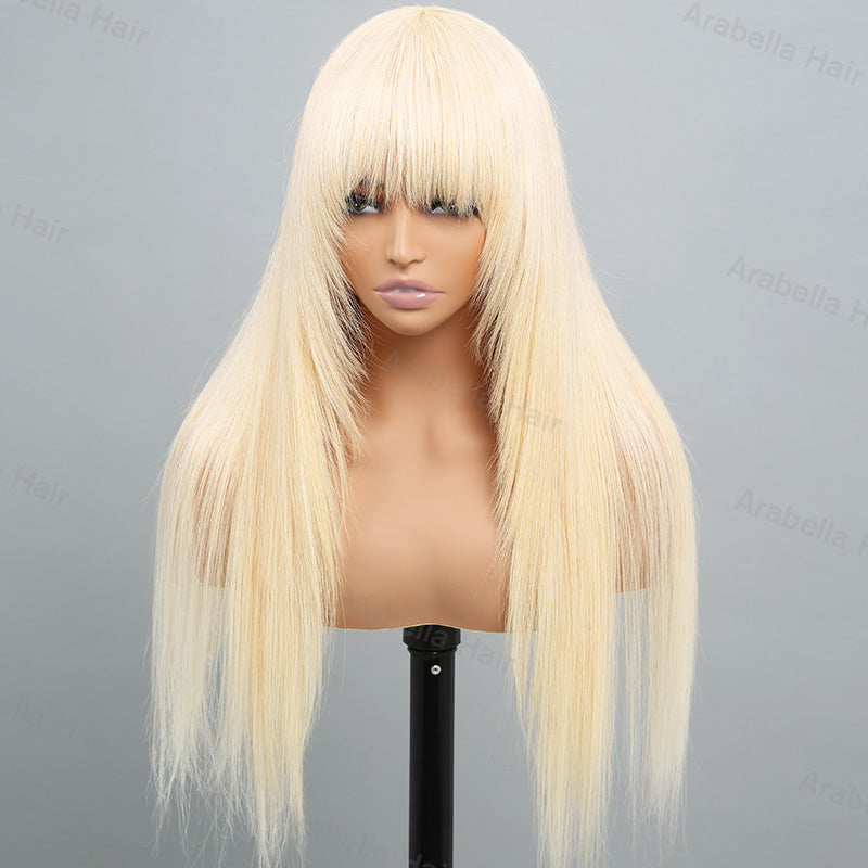 613 Blonde Non-Lace Layered Straight Machine Made Lightweight Human Hair Wig With Chic Gradient Color Options