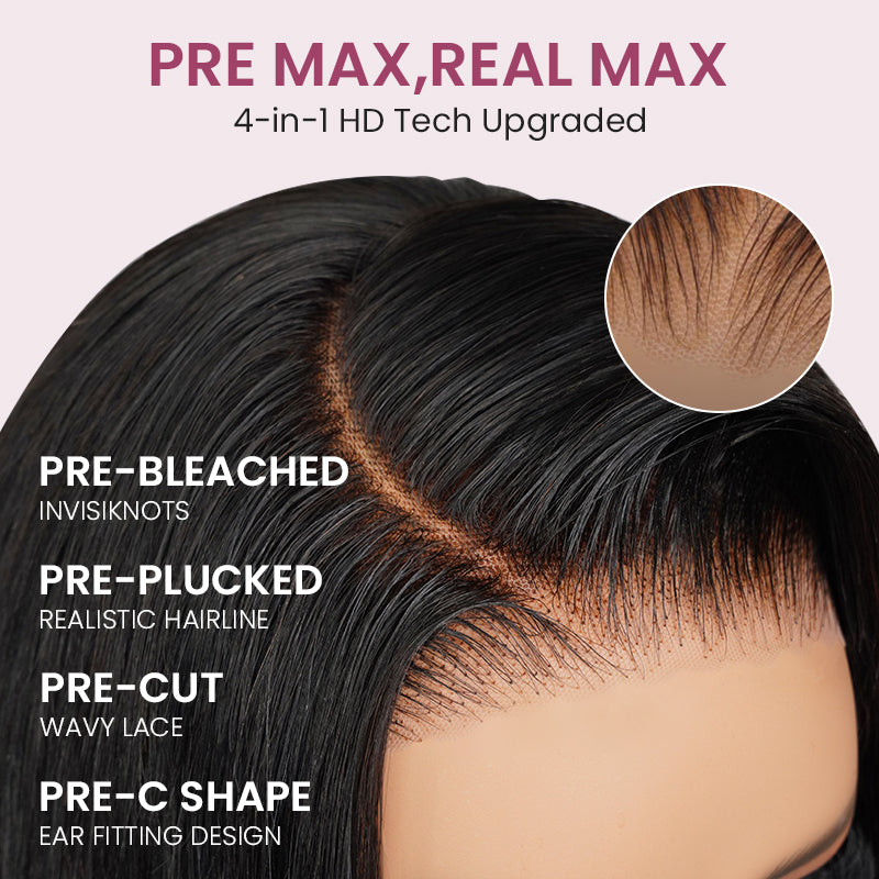 10x6 Parting Max Lace Straight Pre-Cut Easy-Wear Lace Frontal Natural Black Human Hair Wigs