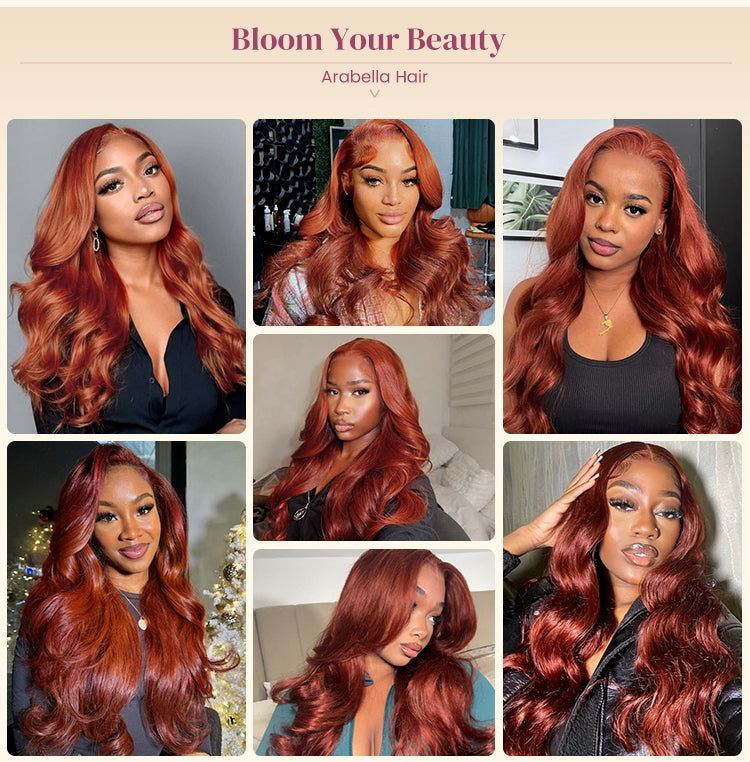 Different Models Wearing Reddish Brown Wig