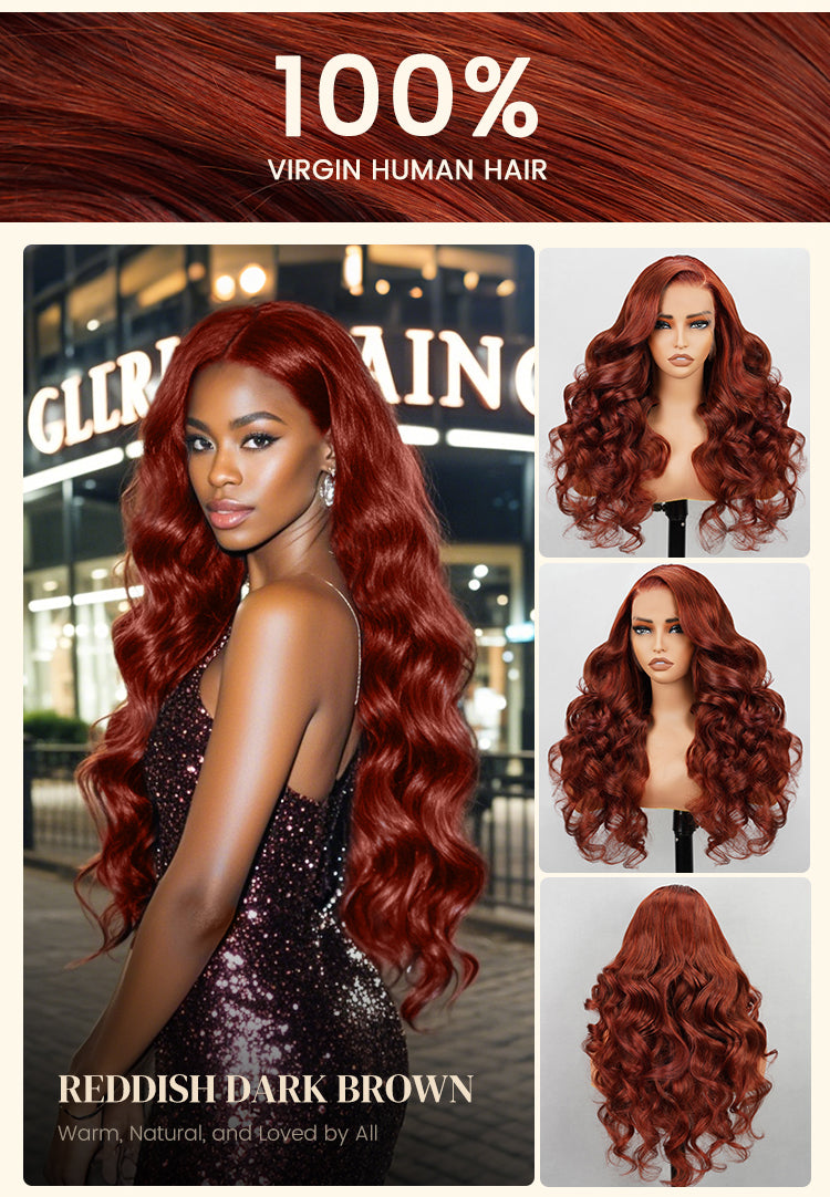 Reddish Brown Wig on Model and Mannequin