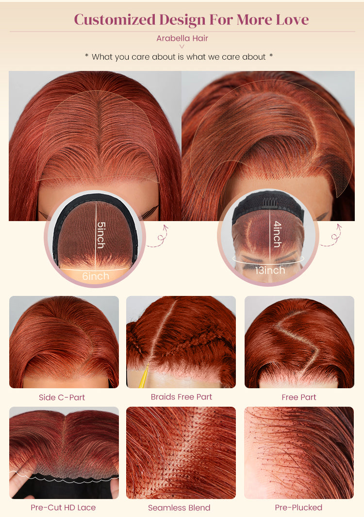 Reddish Brown Wig Parting Options