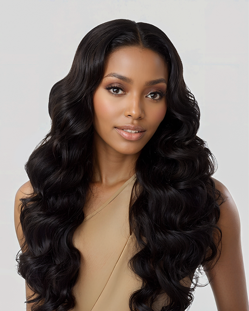 360 Full Lace Natural Black Body Wave Human Hair Wig Free Part