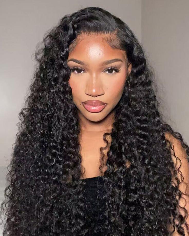 Deep Wave 13x4 Lace Frontal Natural Black Human Hair Wig Free Part