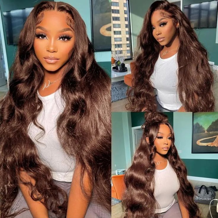 【Flash Sale】Glueless Chestnut Dark Brown Color 4x4 Lace Closure Body Wave Human Hair Wig