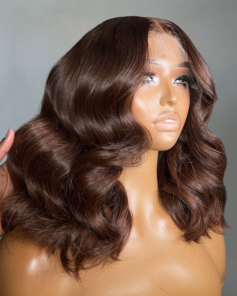 【Limited Design】Dark Brown Colored Blowout In Wavy Style Glueless 6x5 Pre-Cut Lace Easy-Wear Wig Human Hair Wigs