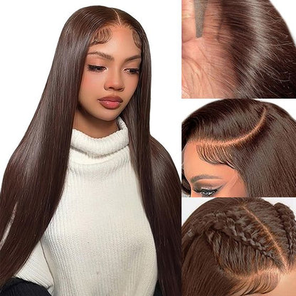 3S-Super Silky Straight | Glueless 13x4 Lace Frontal Wig | Pre-Plucked &amp; Bleached Breathable Cap Free Parting Human Hair