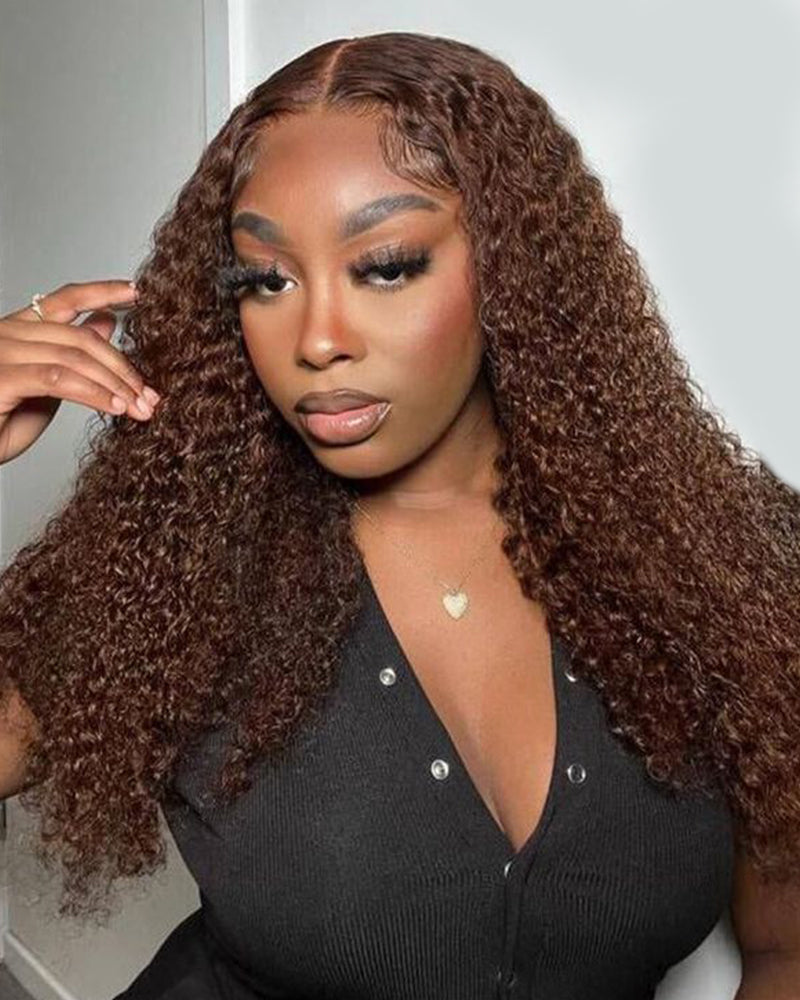 Glueless 13x4 Chestnut Dark Brown Lace Front Water Wave Glueless Wig Pre Plucked Human Hair Wigs