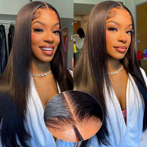 Glueless 6x5 Pre-Cut Lace Closure Straight Easy-Wear Upgrade HD Lace Natural Black Human Hair Wig Beginner-Friendly