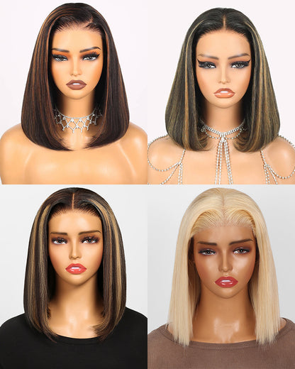 Arabella $89 Final Deal Price 13x4/6x5 Lace Auburn Highlights On Black/Balayage Highights/Blonde Straight Bob Wig