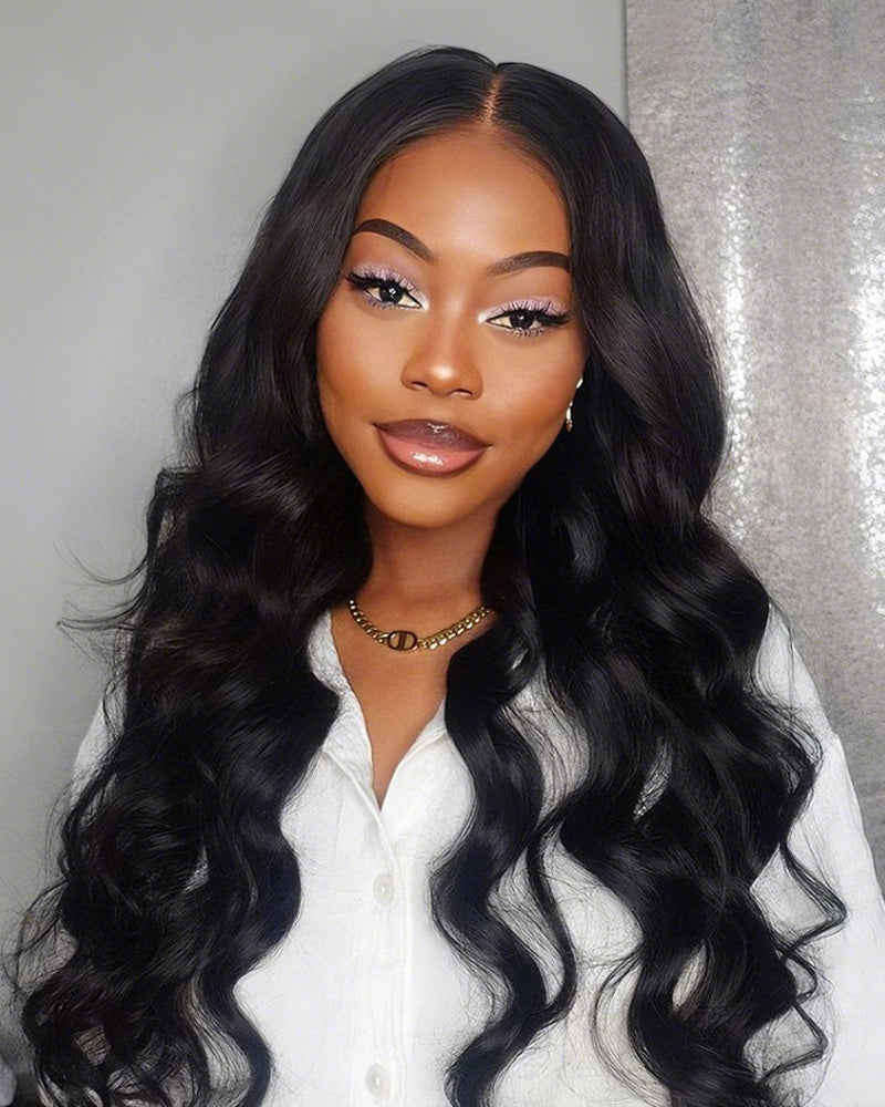 【Super Sale】5x5 Lace Closure Wigs Real Glueless Wig Body Wave Pre-Plucked/Pre-Bleached Natual Black Human Hair Wig