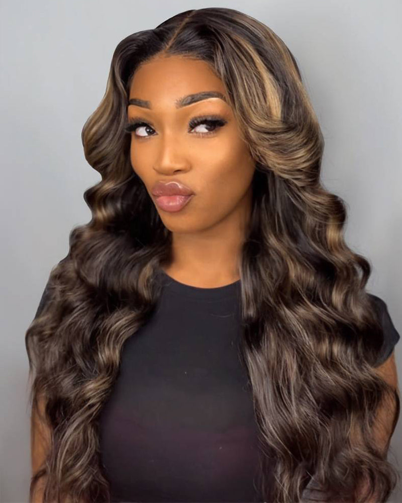 Arabella $89 Final Deal Price Varied Lace Balayage Highlight/Natural Black Varied Curly Wig