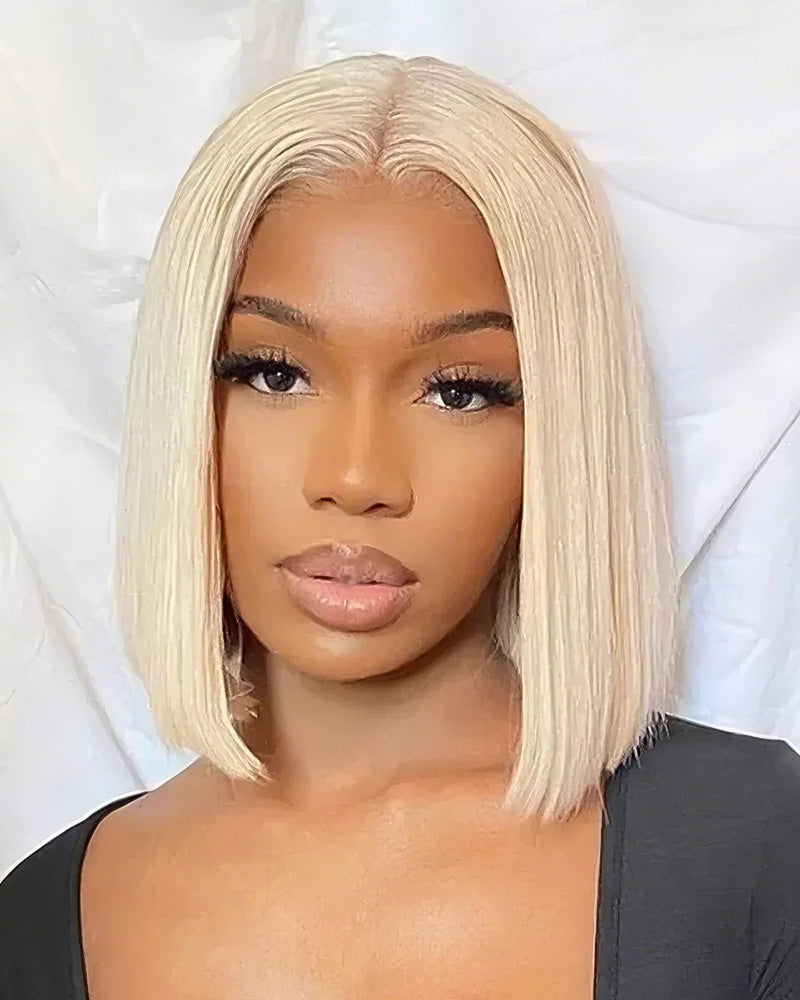 4x4 Lace Closure 613 Blonde Color Straight Bob Wig Human Hair Wigs