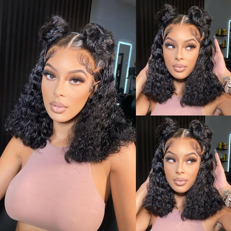 Minimalist Bob: 15A Water Wave 13x4 Lace Front Natural Black Curly Human Hair Wig