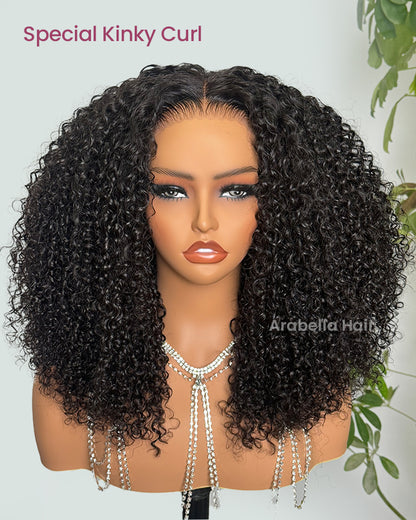 【Super Sale】Pre-Cut Glueless 6-inch Deep Lace Super Silky Straight/ Wavy/ Special Kinky Curl Wig Mini Knots Easy-Wear Natural Black Human Hair Wigs