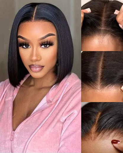 【Super Sale】Pre-Cut Glueless 6-inch Deep Lace Super Silky Straight/ Wavy/ Special Kinky Curl Wig Mini Knots Easy-Wear Natural Black Human Hair Wigs