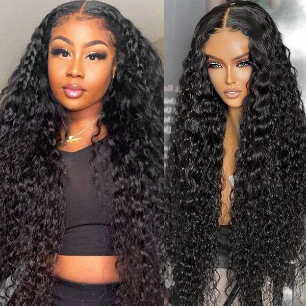 【Flash Sale】Water Wave 4x4 Lace Closure Glueless Natural Black Human Hair Wigs