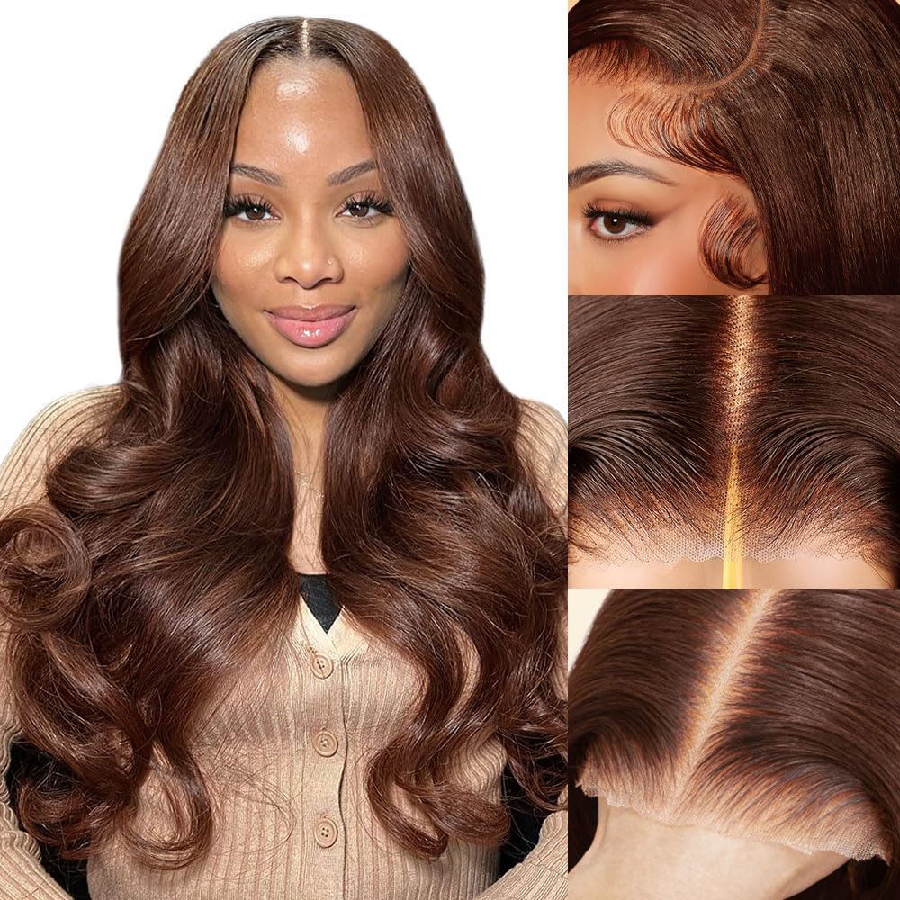 【Flash Sale】Glueless Chestnut Dark Brown Color 4x4 Lace Closure Body Wave Human Hair Wig