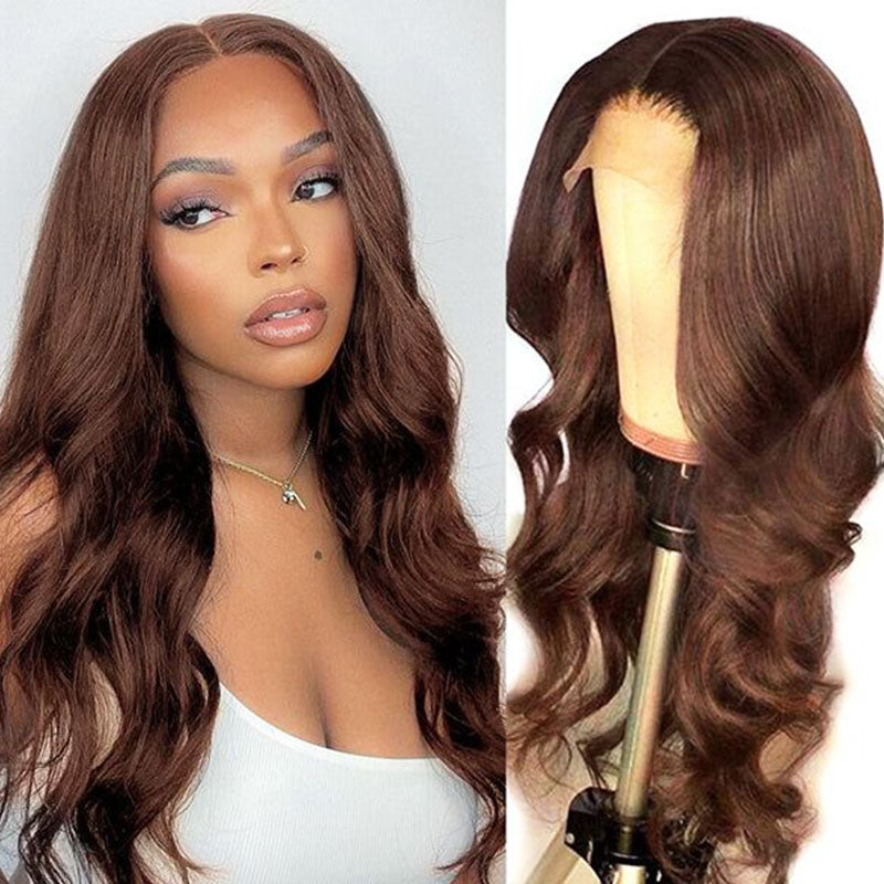 【Flash Sale】Glueless Chestnut Dark Brown Color 4x4 Lace Closure Body Wave Human Hair Wig