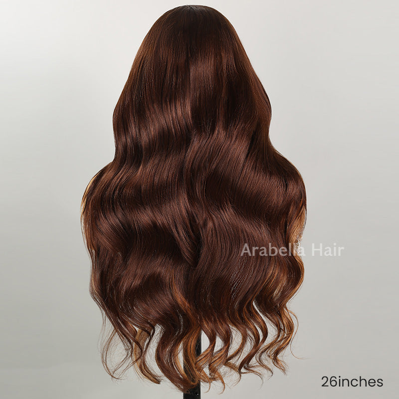 13x4 Lace Frontal Highlight Brown Colored C-Part Design Loose Body Wave Human Hair Wig