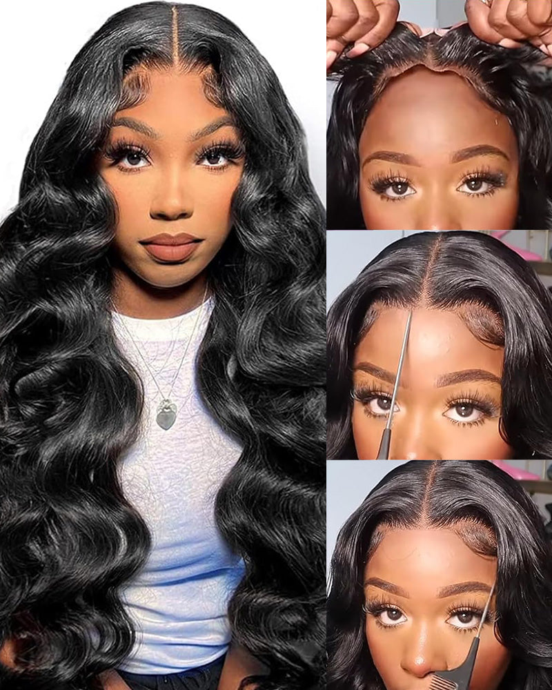 40&quot; Extra Long Length Hair 13x4 Lace Front Wig - Natural Black Straight Hair and Body Wave Human Hair Wigs