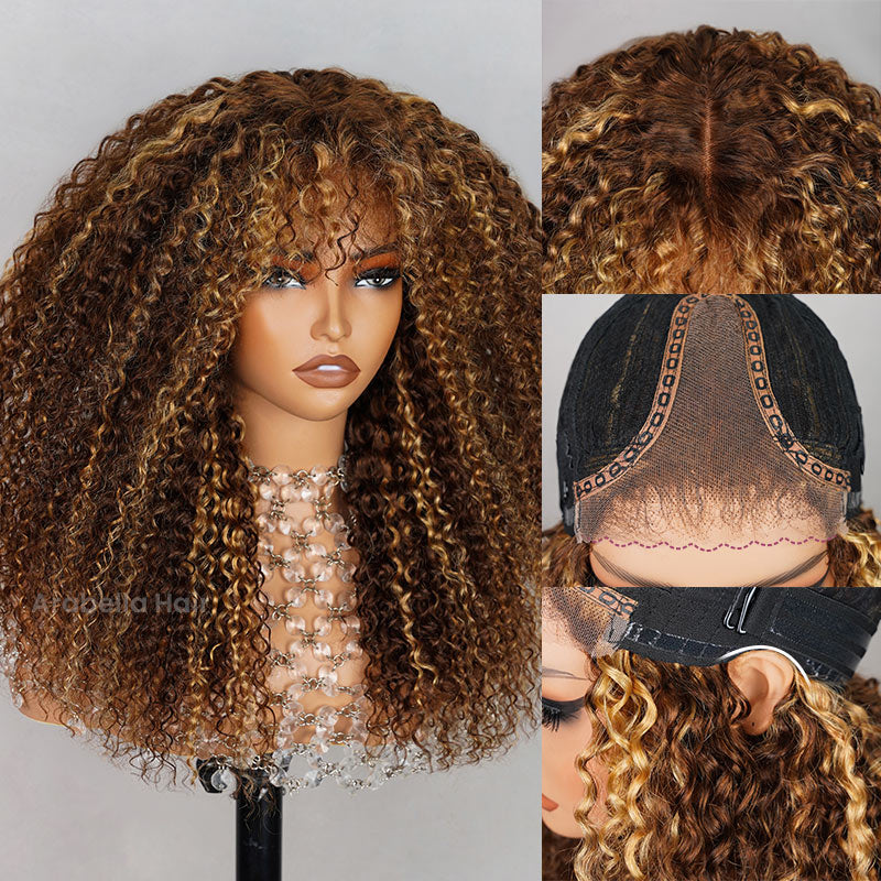 P4/27 Ombre Afro Kinky Curly Wig With Bangs Full Machine Made Wigs Remy Hair