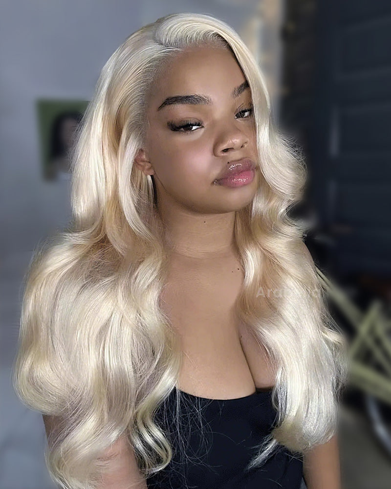 Easily Redyed 613 Silky Straight 6x5 Closure Lace Glueless Mid Part Long Wig 100% Virgin Human Hair