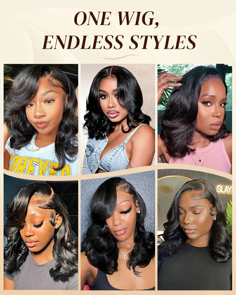 Arabella 13x6 Three-Go™ 250% Density Body Wave Bob Invisible Knots Natural Black Glueless Beginner Friendly