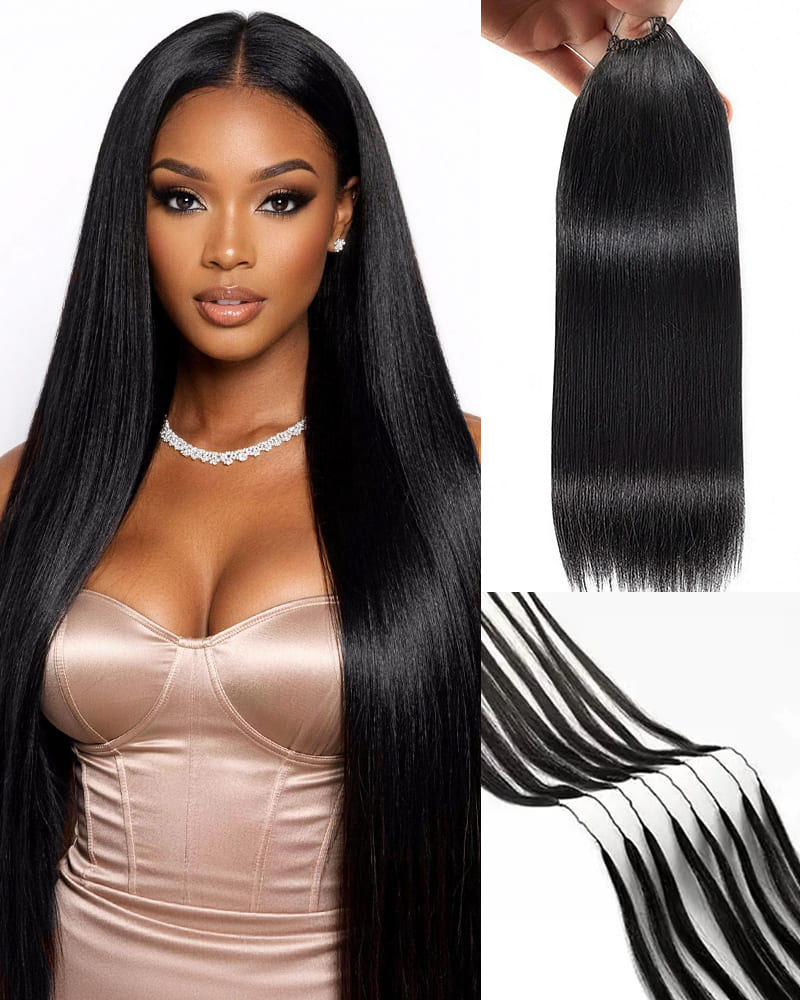 Arabella Silky Straight Feather Crochet Hair Natural Black Hair Extensions Pre-Separated Lightweight Miracle Knots