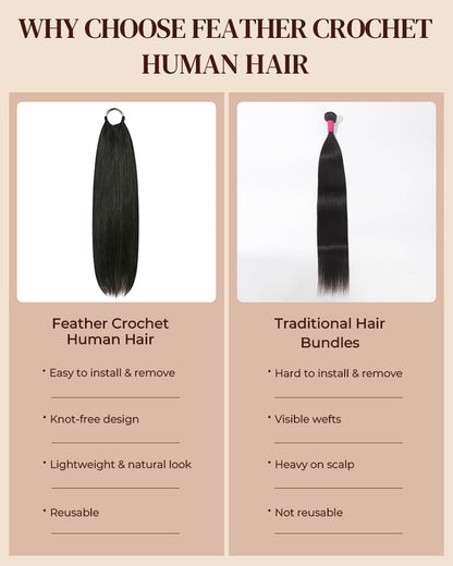 Arabella Silky Straight Feather Crochet Hair Natural Black Hair Extensions Pre-Separated Lightweight Miracle Knots