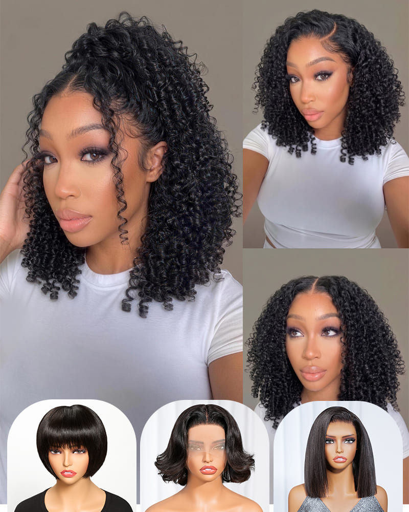 [2ND=$39] Arabella 13x5 Lace Glueless Pixie Curly Bob Wig With Pre-Cut Lace Invisible Knots Natural Black Virgin Hair Wig