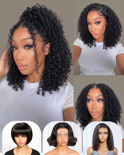 [2ND=$39] Arabella 13x5 Lace Glueless Pixie Curly Bob Wig With Pre-Cut Lace Invisible Knots Natural Black Virgin Hair Wig